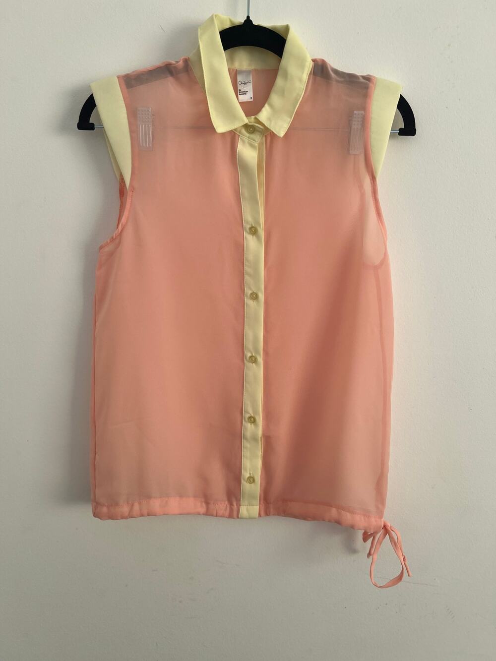 NWOT Chiffon by American Apparel Sleeveless Button Up Top Peach Yellow Size S